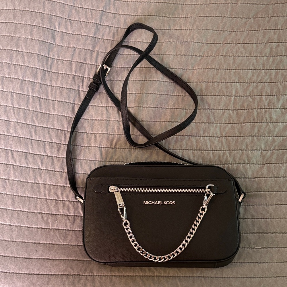 Michael Kors Black Crossbody with Silver Chain